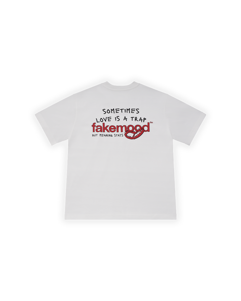 UNISEX OVERSIZE LOVE IS A TRAP BASKILI TİŞÖRT - BEYAZ