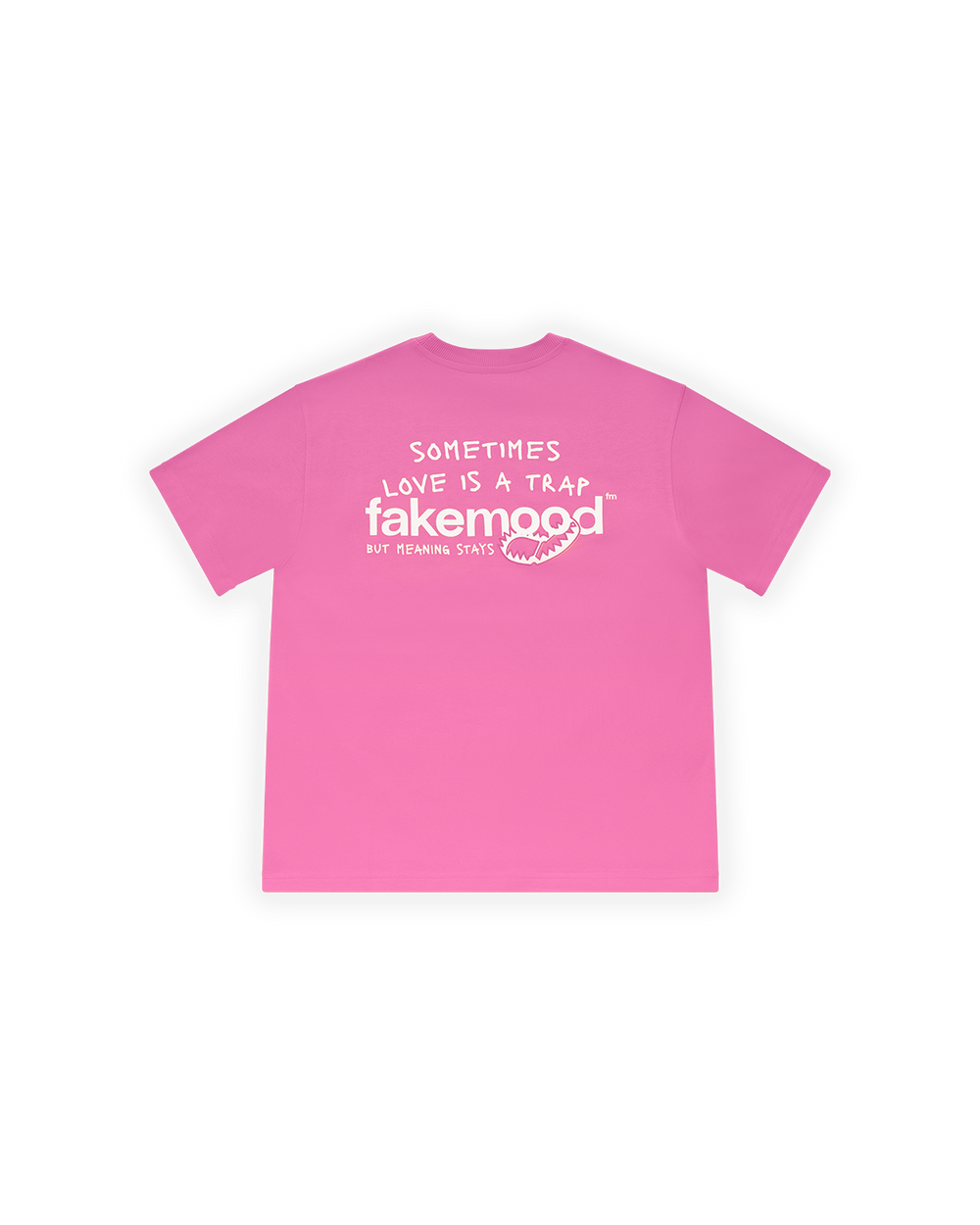 UNISEX OVERSIZE LOVE IS A TRAP BASKILI TİŞÖRT - PEMBE