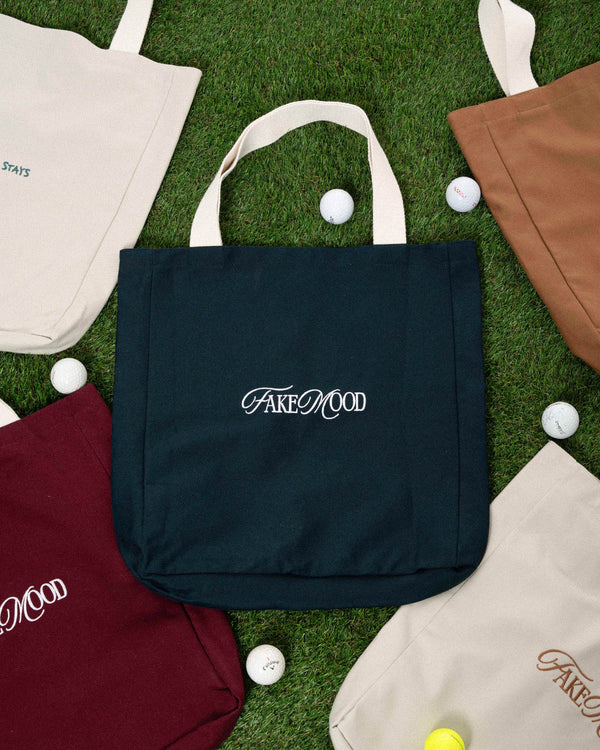CANVAS EMBROIDERED TOTE BAG -BEIGE/ DARK GREEN