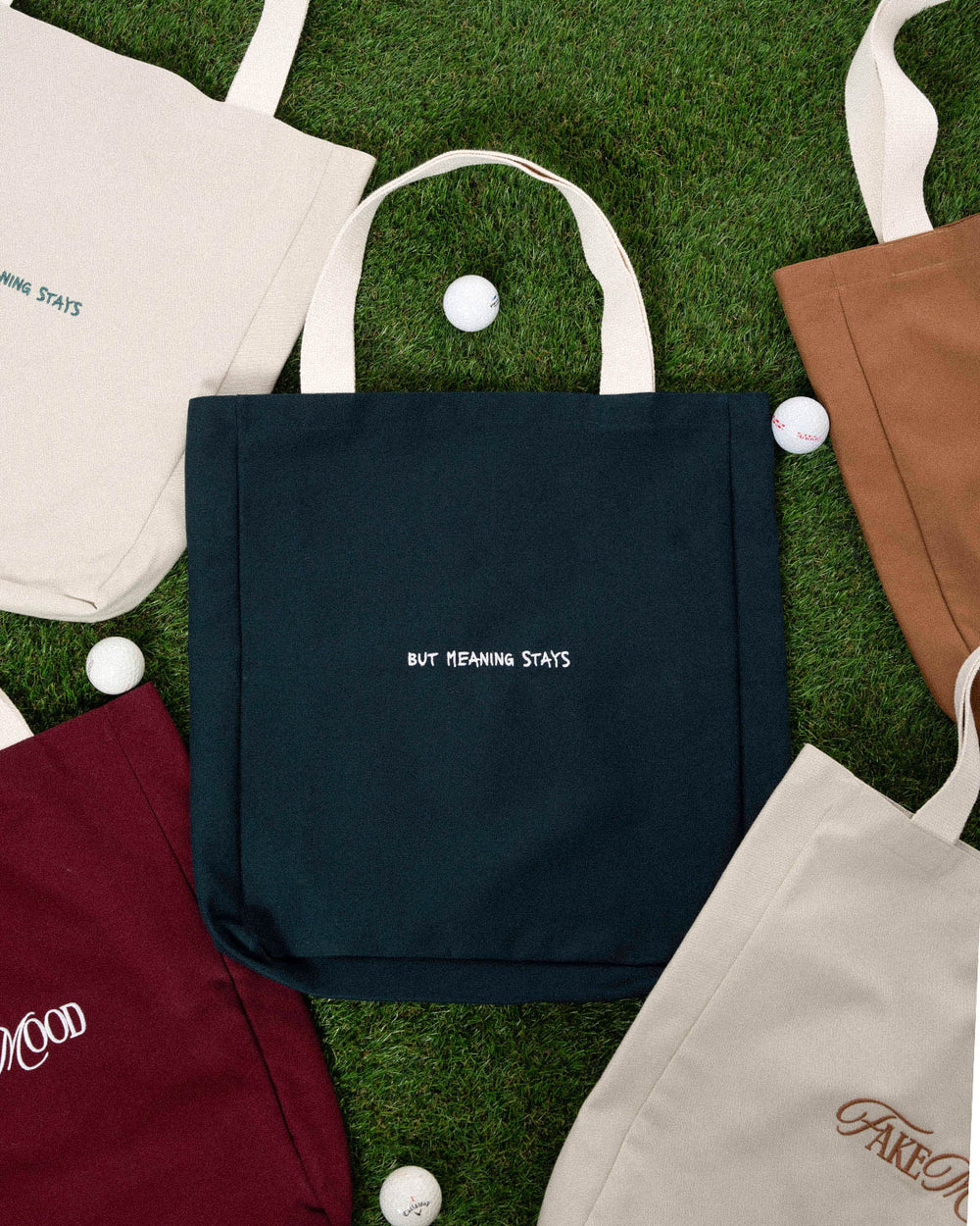 CANVAS EMBROIDERED TOTE BAG -BEIGE/ DARK GREEN