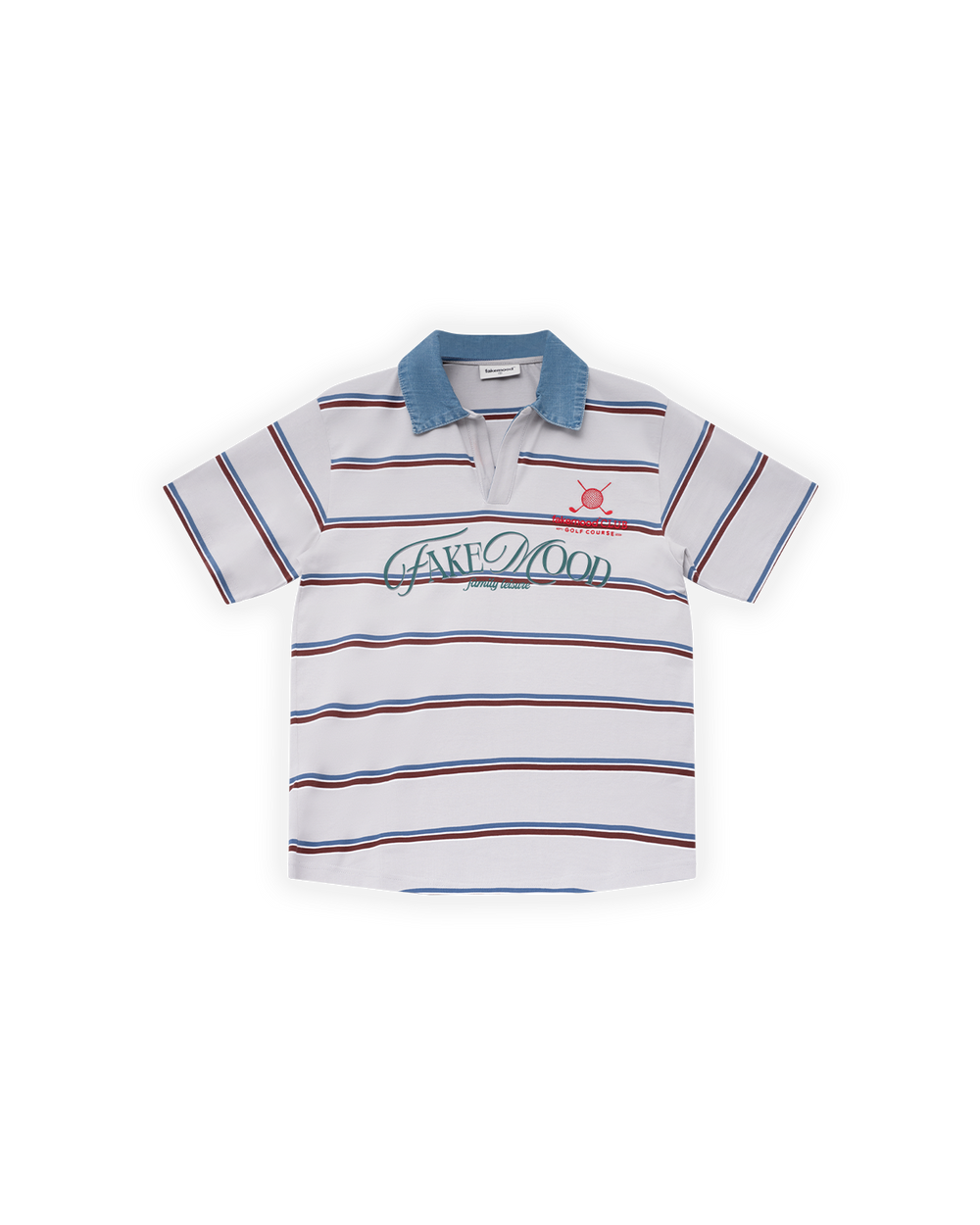 UNISEX ÇİZGİLİ NAKIŞLI GOLF POLO T-SHIRT - MAVİ / YEŞİL