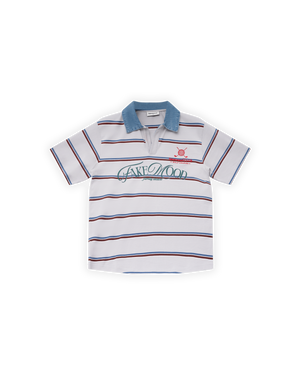 UNISEX ÇİZGİLİ NAKIŞLI GOLF POLO T-SHIRT - MAVİ / YEŞİL