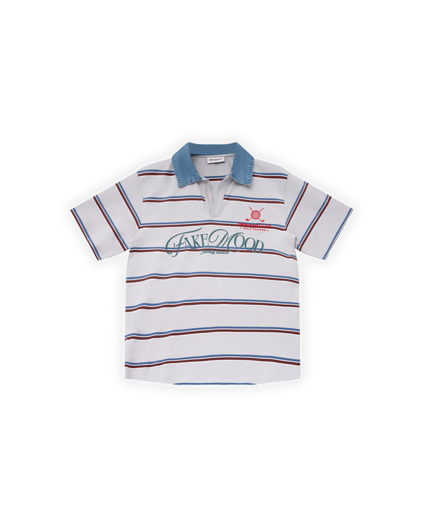 UNISEX ÇİZGİLİ NAKIŞLI GOLF POLO T-SHIRT - MAVİ / YEŞİL