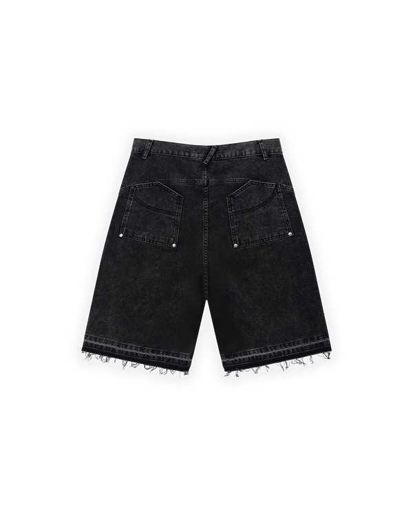 UNISEX OVERSIZE YIPRATMALI FM ICON DETAYLI PREMIUM DENIM ŞORT - SİYAH