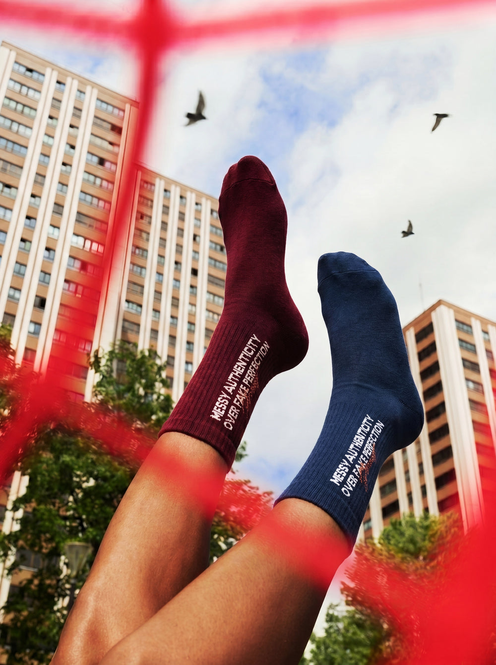 FM MESSY CREW SOCKS - NAVY/BURGUNDRY