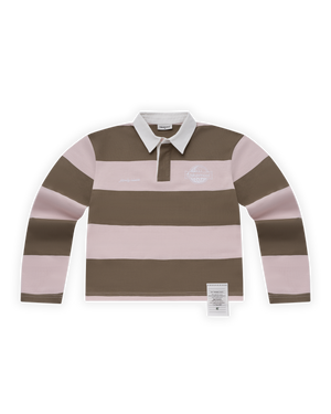 UNISEX ÇİZGİLİ NAKIŞLI UZUN KOLLU POLO TİŞÖRT - PEMBE