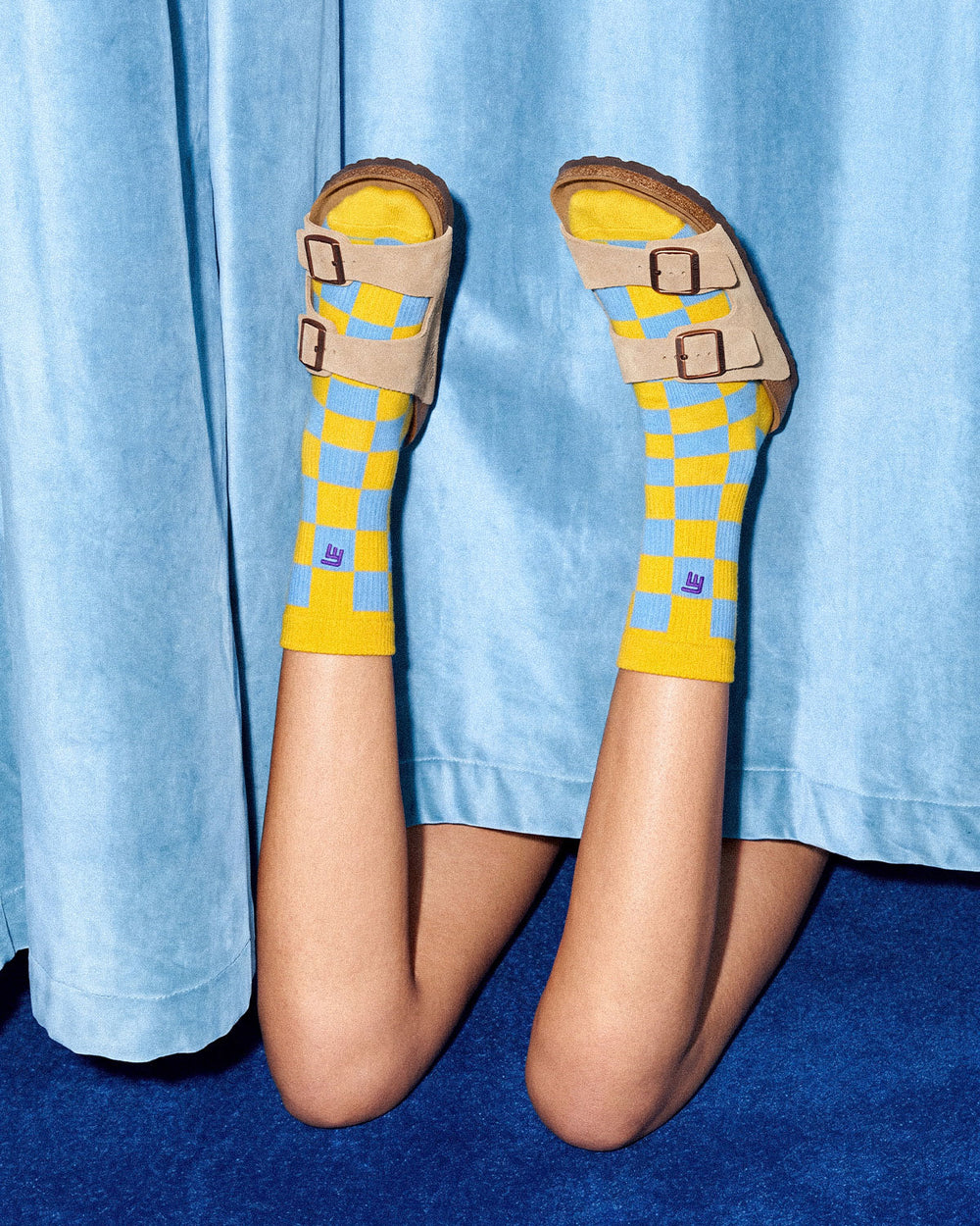 FM CHECKERS CREW SOCKS - PINKY/BLUISH