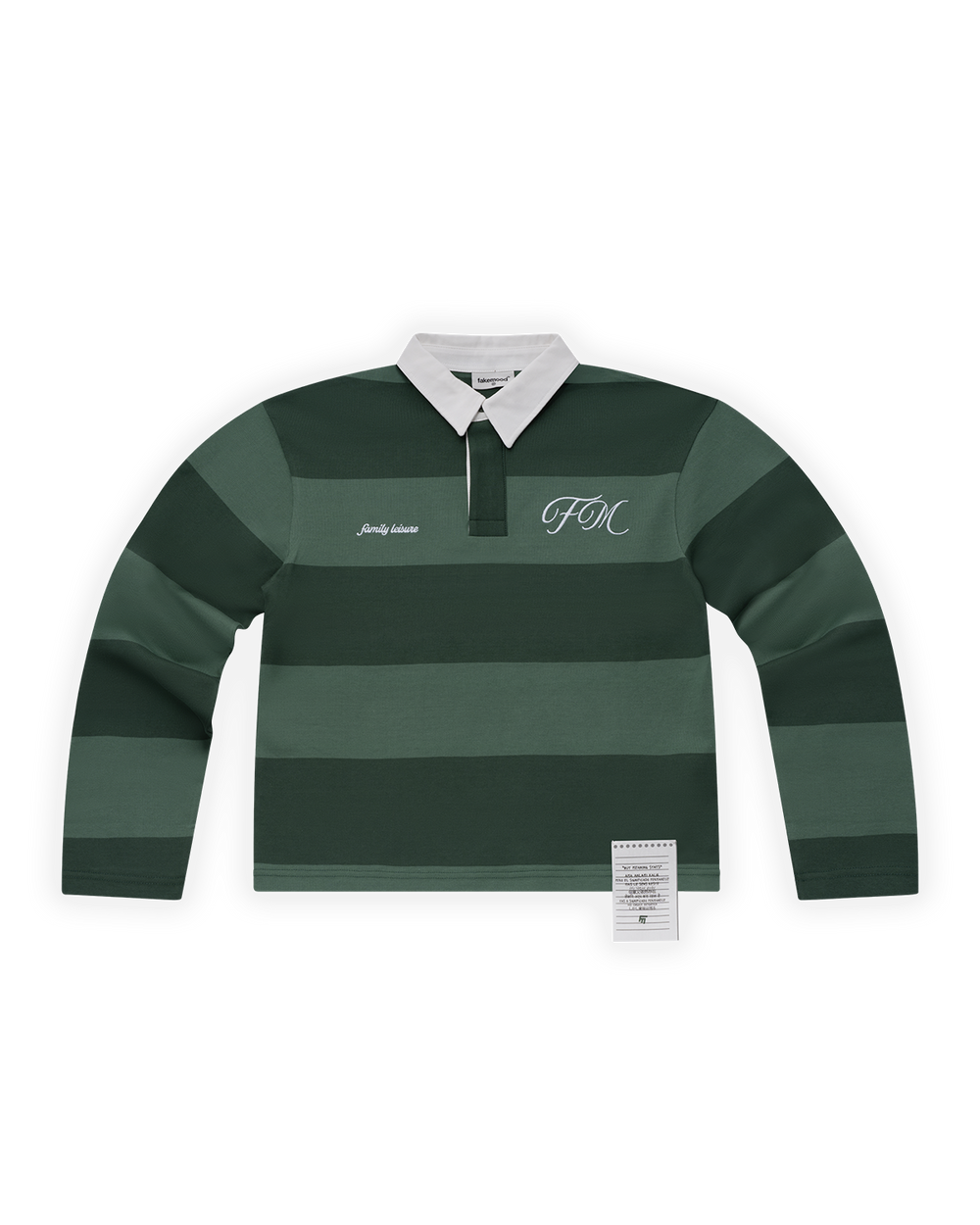 UNISEX ÇİZGİLİ NAKIŞLI UZUN KOLLU POLO TİŞÖRT - YEŞİL