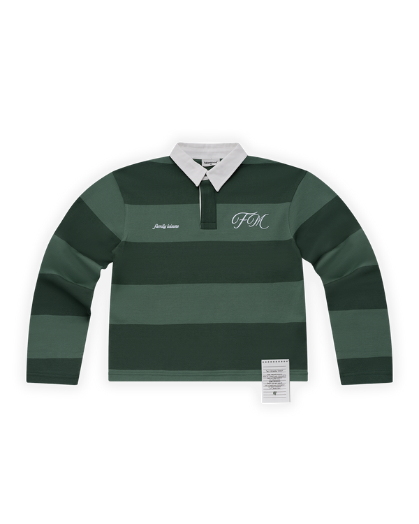 UNISEX ÇİZGİLİ NAKIŞLI UZUN KOLLU POLO TİŞÖRT - YEŞİL