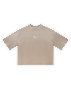 UNISEX BOXY FIT YIKAMALI SPREY EFEKTLİ BASKILI TİŞÖRT - KAHVERENGİ