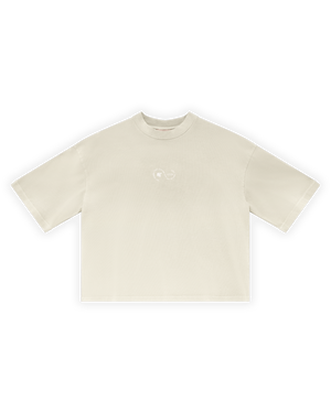 UNISEX BOXY FIT YIKAMALI SPREY EFEKTLİ BASKILI TİŞÖRT - LATTE