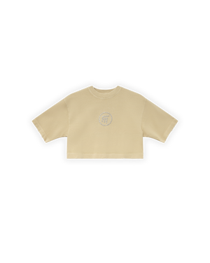 KADIN OVERSIZE FM ICON YIPRATMALI CROP TİŞÖRT - KREM