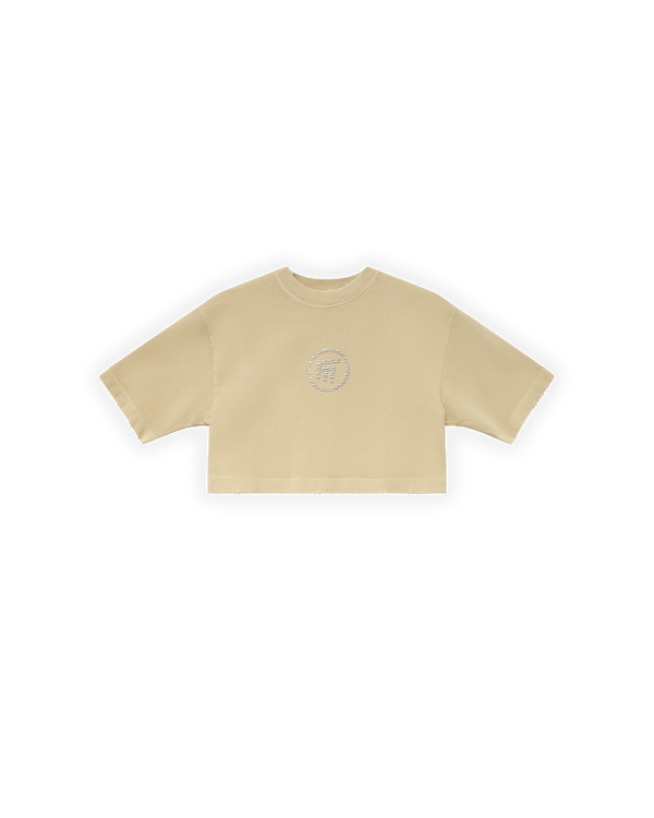 KADIN OVERSIZE FM ICON YIPRATMALI CROP TİŞÖRT - KREM