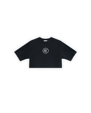 KADIN OVERSIZE FM ICON YIPRATMALI CROP TİŞÖRT - SİYAH