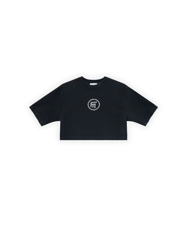 KADIN OVERSIZE FM ICON YIPRATMALI CROP TİŞÖRT - SİYAH
